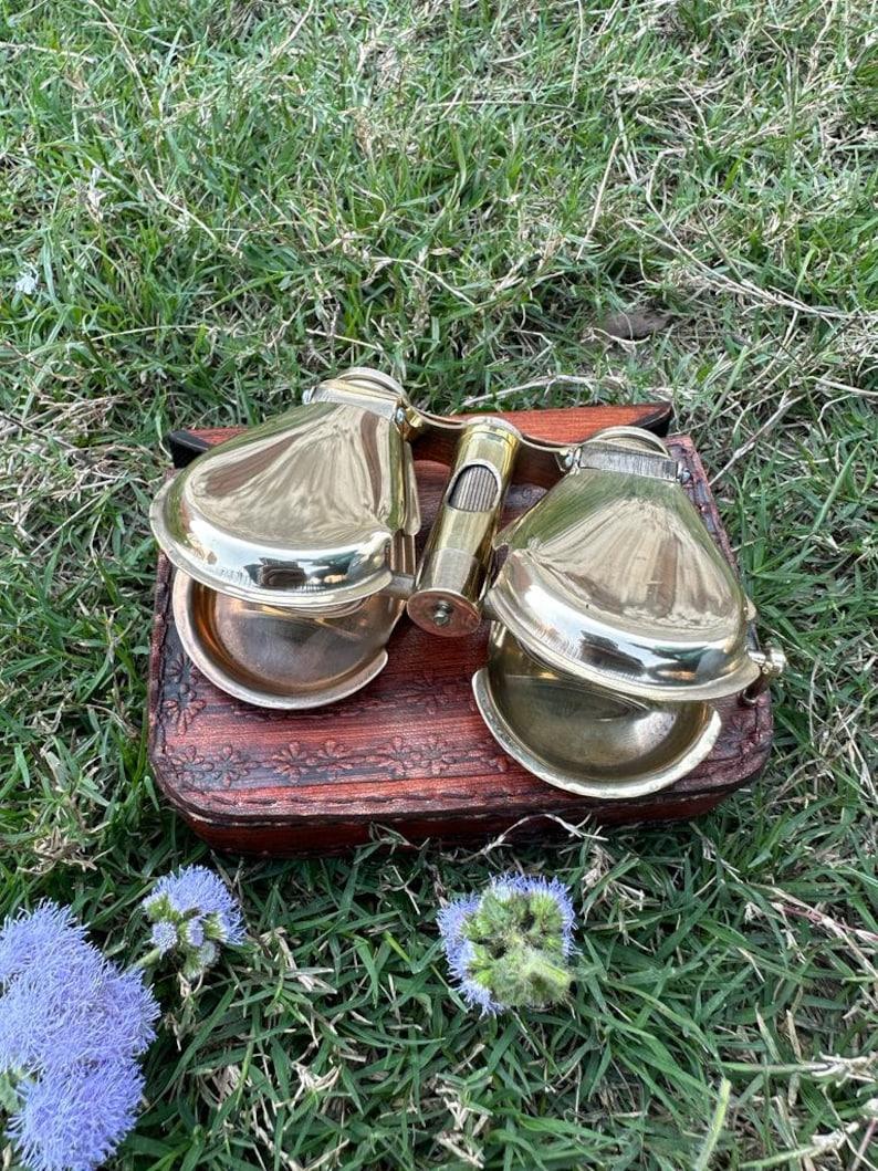 

Морський старовинний латунний бінокль: Вінтажний морський монокуляр із шкіряною коробкою S золотий