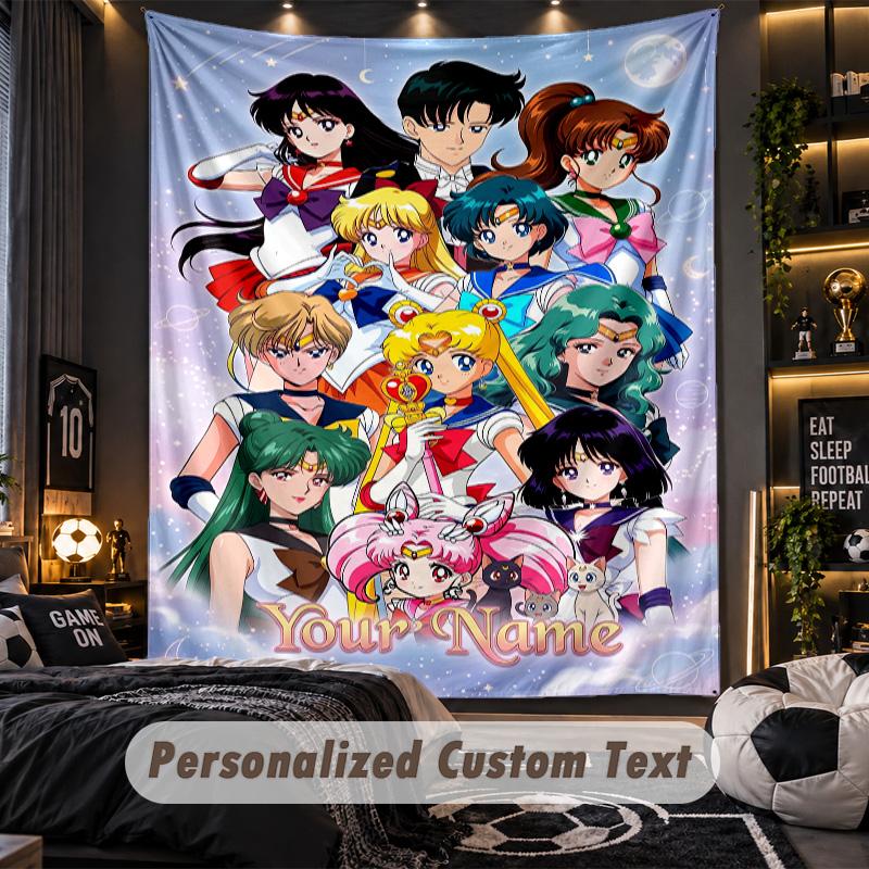 Personalized Wall Tapestry,Sailor Moon Custom Printed Name, Fabric Wall Art For Indoor Room Backdrop
