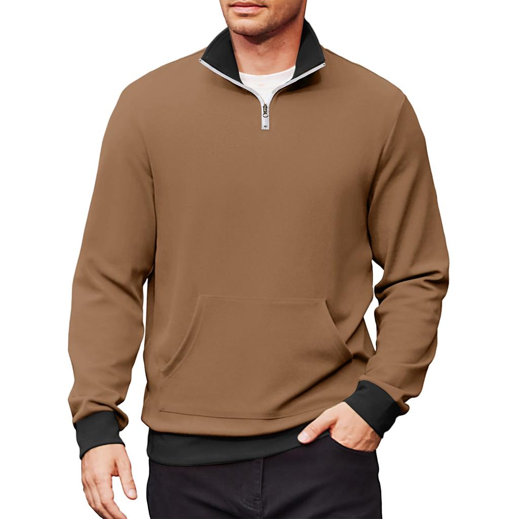 Men's Casual Long-Sleeved Collared Quarter-Zip Sweatshirt