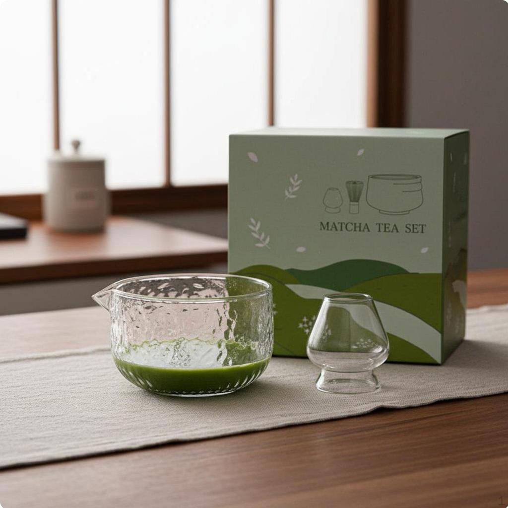 Juego de 5 Piezas de Bol de Vidrio para Matcha y Batidor Diseño con Pico Vertedor Herramientas de Bambú para Té Ceremonial Japonés