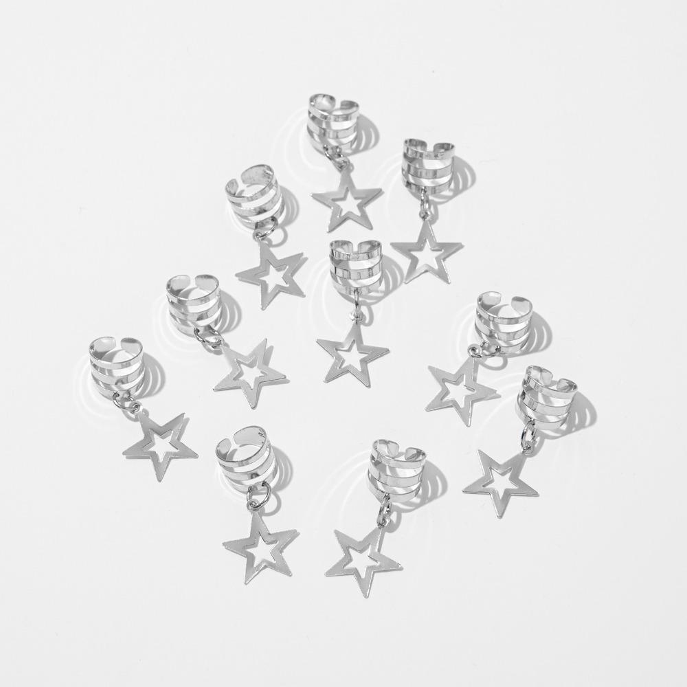 10pcs Star Shape Dreadlocks Beads Hair Braiding Hair Braid Tubes Hollow Out Hair Ring  Women