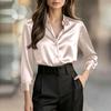 Women's V-Neck Button Down Shirt Long Sleeve Color Casual Blouse for Work Daily Wear