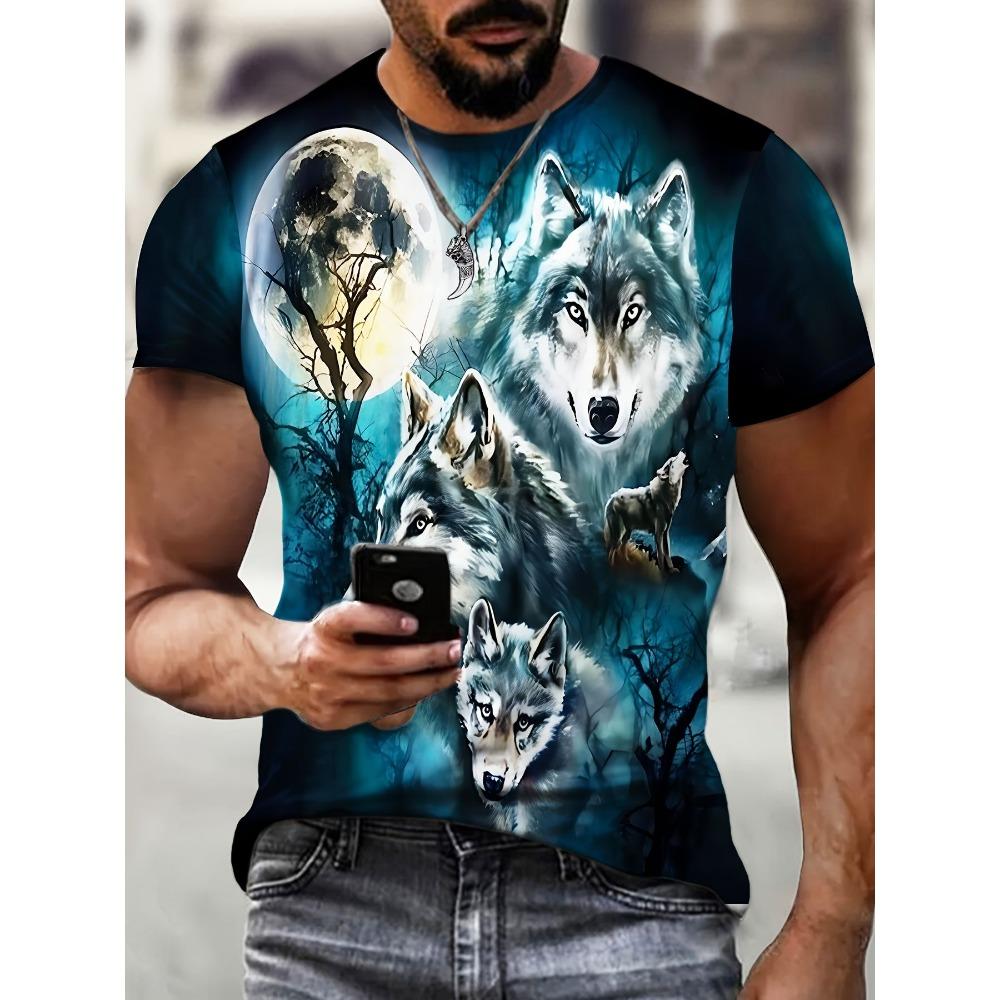 Men's 3D Dragon Print T-shirt, Casual Short Sleeved Pullover, Round Neck, Summer Outdoor Clothing, Regular Style