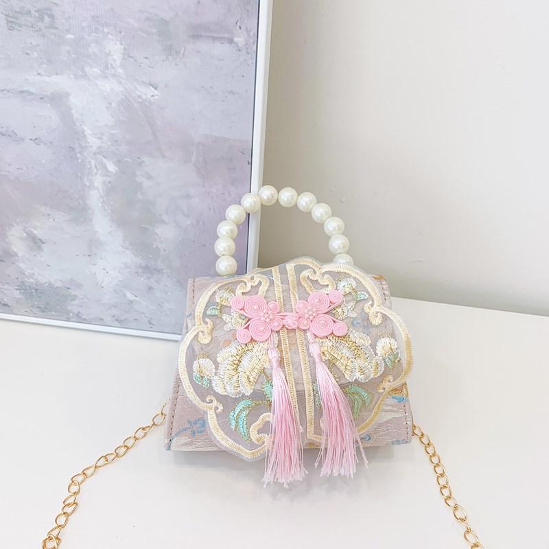 Charming Ancient-Style Pearl Handbag for Little Girls – Cute Outdoor Princess Coin Purse