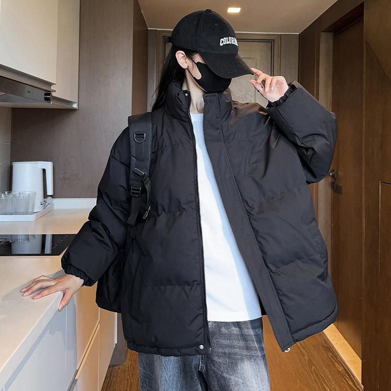 Winter Solid Color Thickened Stand-up Neck Cotton-padded Jacket Men's American Retro Loose and Versatile Cotton-padded Jacket Casual Bread Jacket