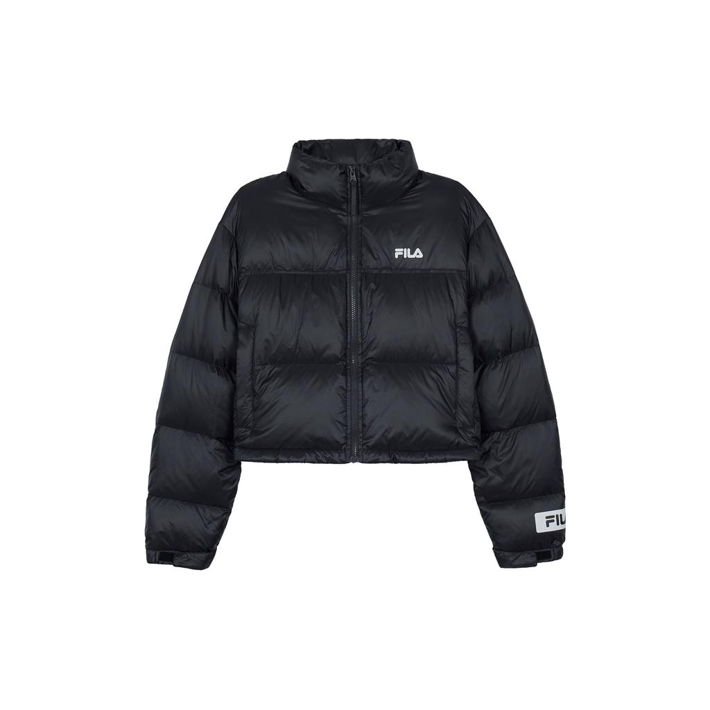 FILA Solid Color Logo Zip Stand Collar Long Sleeve Down Jacket Women outerwear Black F51W349901F-BK