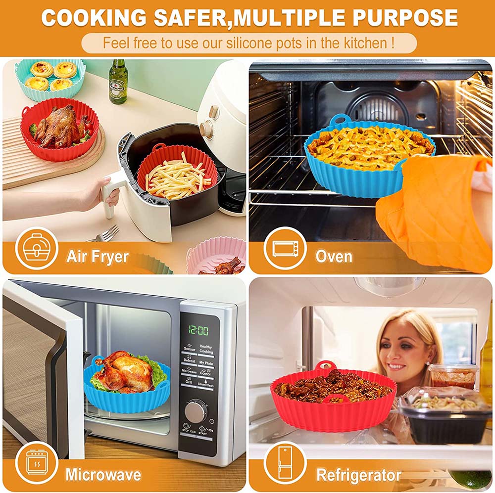 Silicone Air Fryers Oven Baking Tray Pizza Fried Chicken Airfryer Silicone Basket Reusable Airfryer Pan Liner Accessories