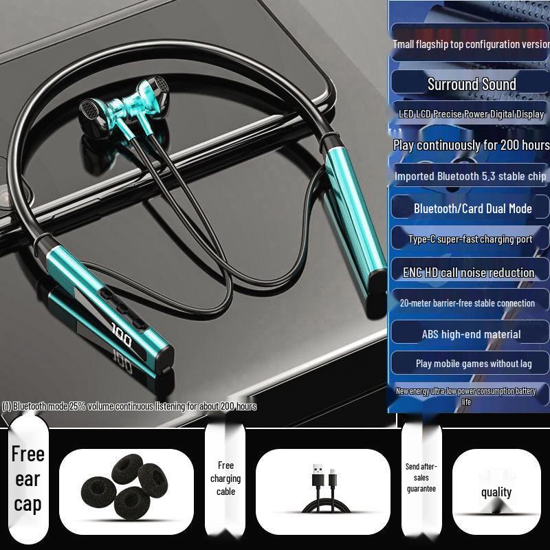 2026 High-End Bluetooth Neckband Headphones for Huawei, Oppo, Vivo, Sony - Large Battery, Unisex.
