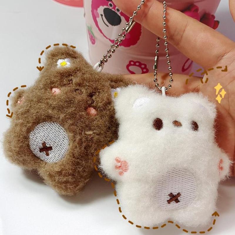 Cartoon Bear Keychain Pendant Cute Plush Doll Toy Kawaii Fluffy Soft Stuffed Keyring Bag Charms Decorations Women Girl