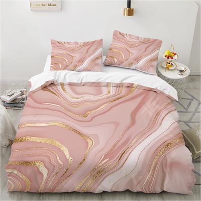 Zestaw poszewek na kołdrę ze wzorem marmuru Złoty Różowy Zestaw pościeli Zestaw łóżka Rozmiar Twin/Queen/King 140x200/240x220cm Poliester Przyjazny dla skóry