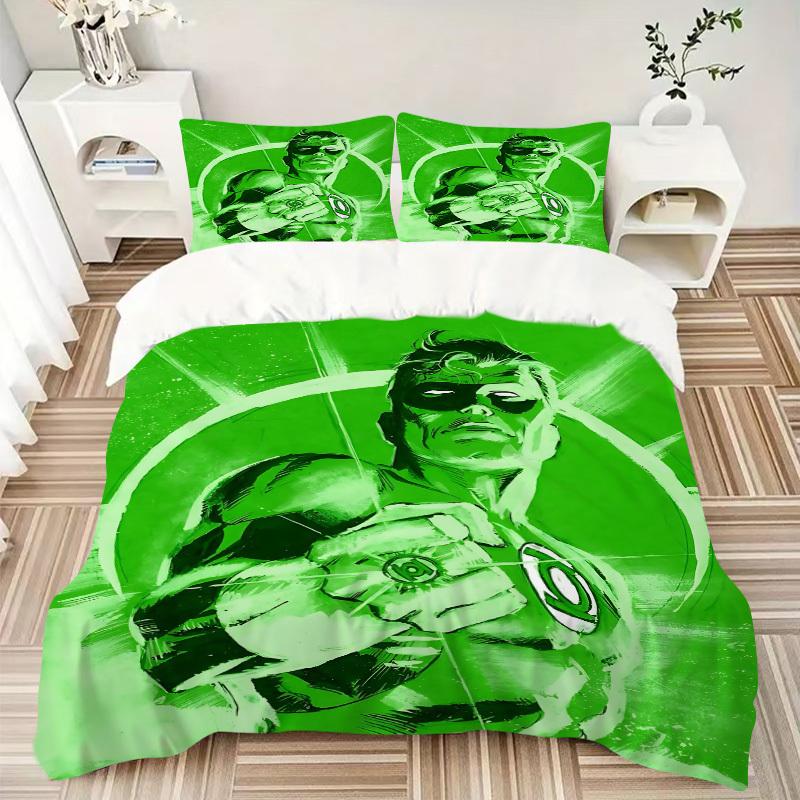 3pcs Green Lantern Ring Cover Set, Bedding Set, Soft Comfortable Duvet Cover, For Bedroom, Guest Room (1*Duvet Cover + 2*Pillowcases, Withou