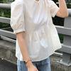 2024 Summer Vintage Womens Shirt Puff Short Sleeve Casual Slim Woman Blouses Cotton White Shirts Tops Female Blusa Mujer 14375