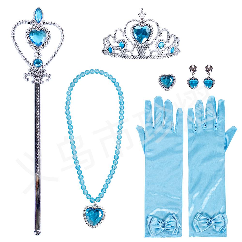 Elsa-Inspired Frozen Princess Accessory Set: Crown, Magic Wand, Necklace, Gloves, and Ring