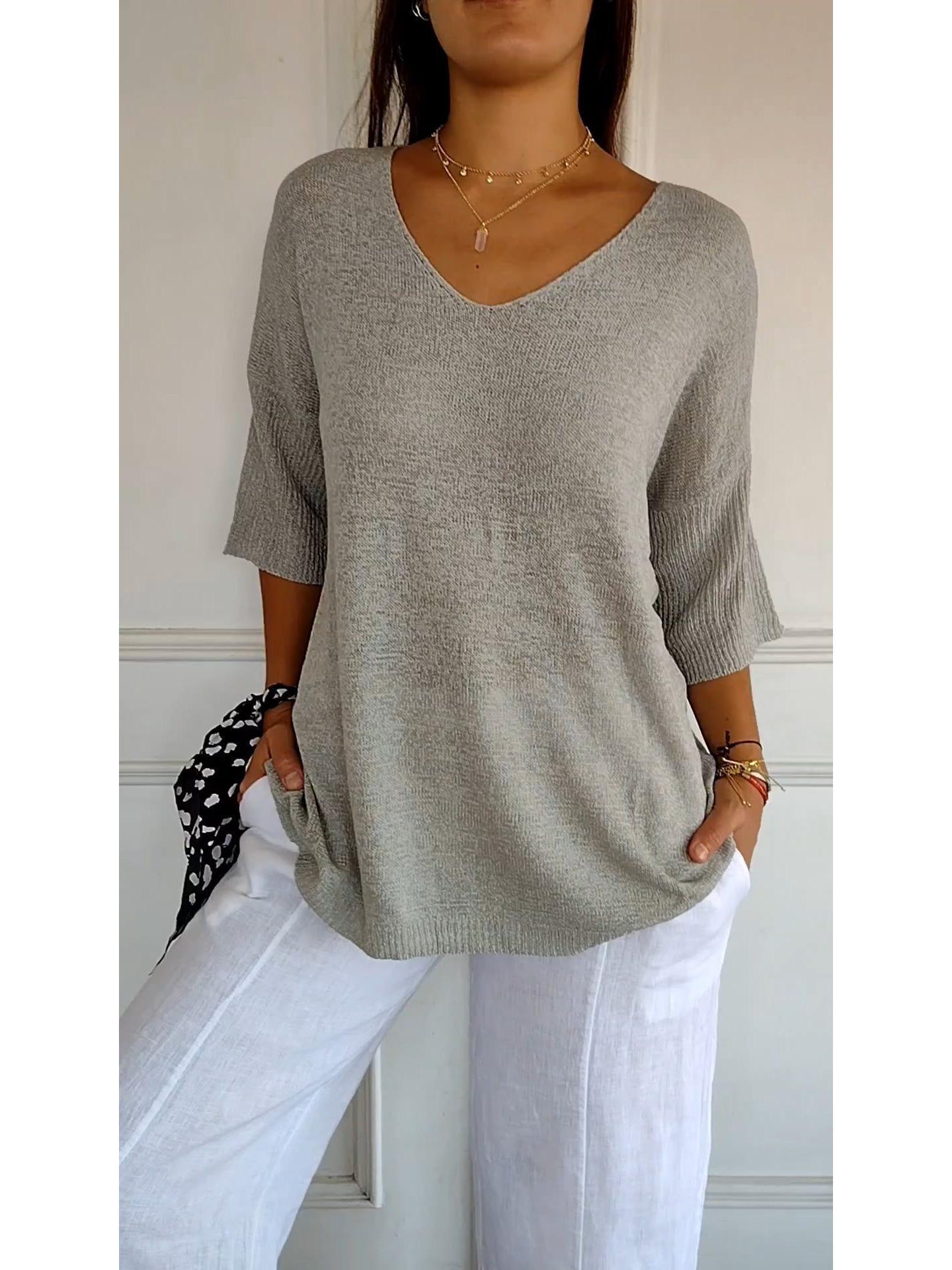 

Women s Multicolor V-Neck Slim-Fit Knitted Sweater - Casual, Solid Color, Basic Style XXXL