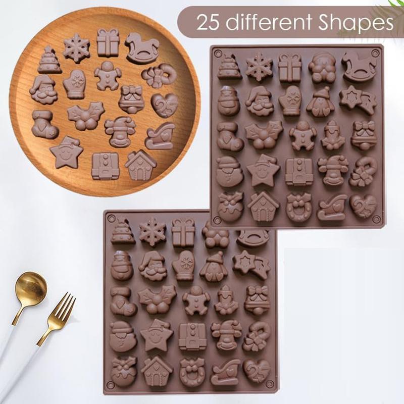 Christmas Chocolate Mold Xmas Candy Gummy Silicone Mould Jelly Ice Cube Tray Gingerbread Man House Holly Leaf Bell Santa Kitchen