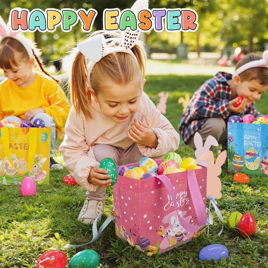1/5Pcs Easter Tote Bags Colorful Handheld Gift Bunny Egg Bag Non-woven Home Decorations Supplies Packaging Shopping Bag
