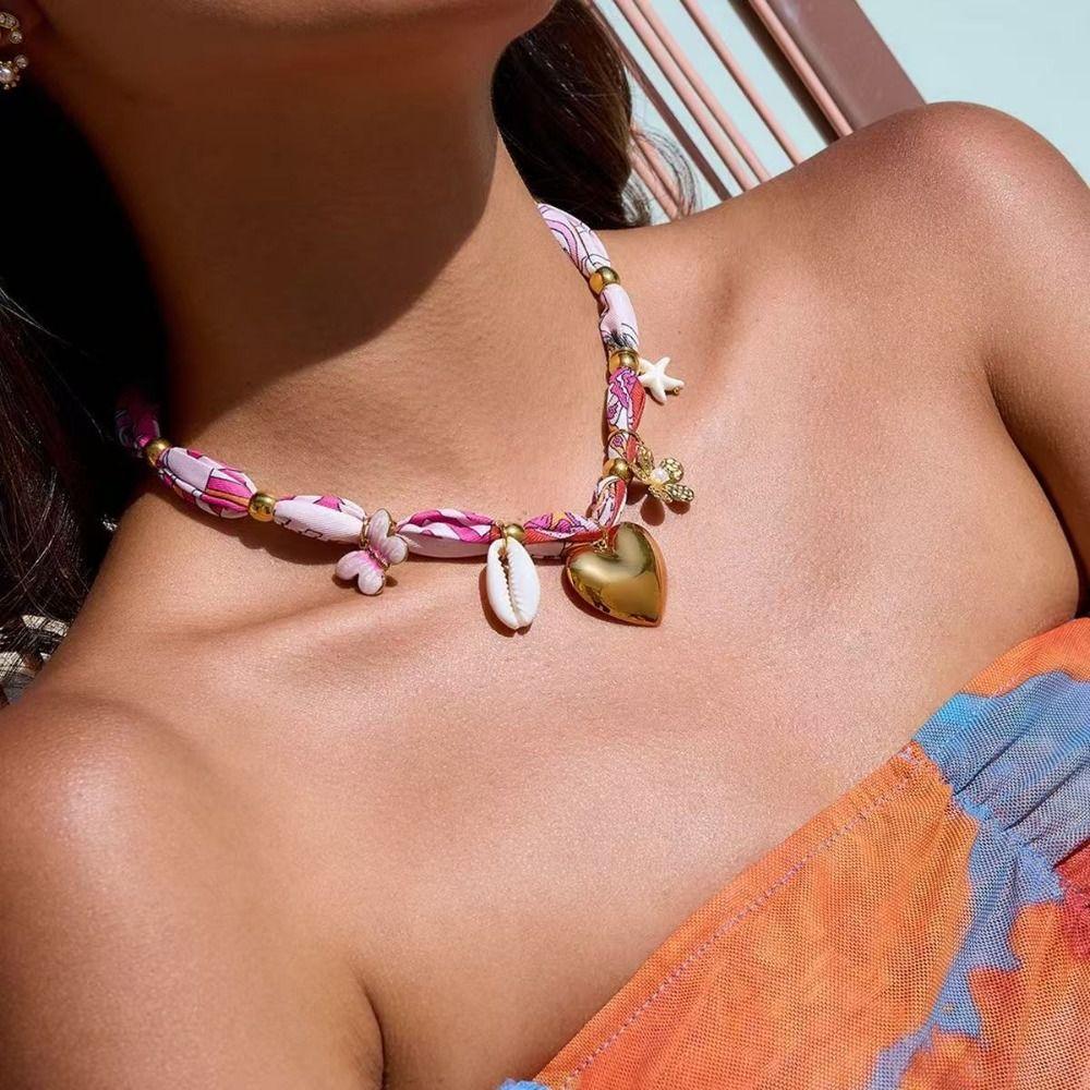 Oil Drop Pendant Scarf Necklace Multi-charm Oil Drop Pendant Necklace  Resort Style