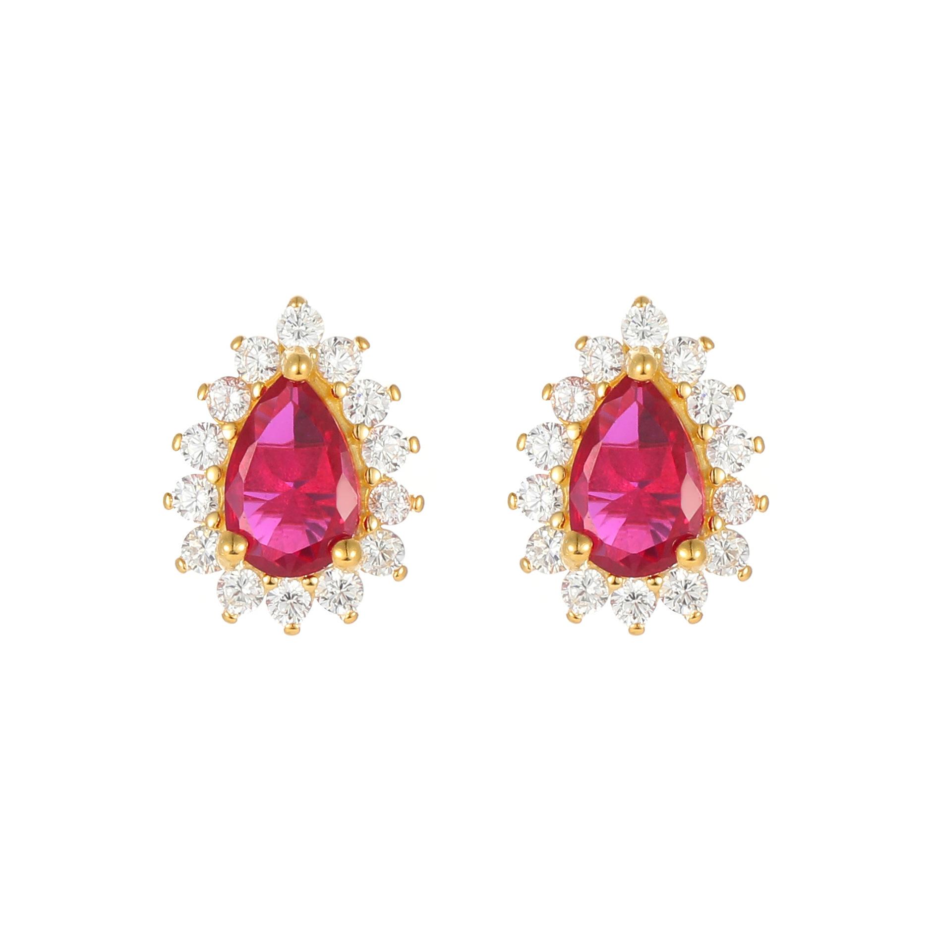 925 Sterling Silver Pear Cut Halo Stud Earrings 18K Gold Plated Red Ruby/Blue Sapphire CZ Earrings S925 Silver Jewelry Gift золотой