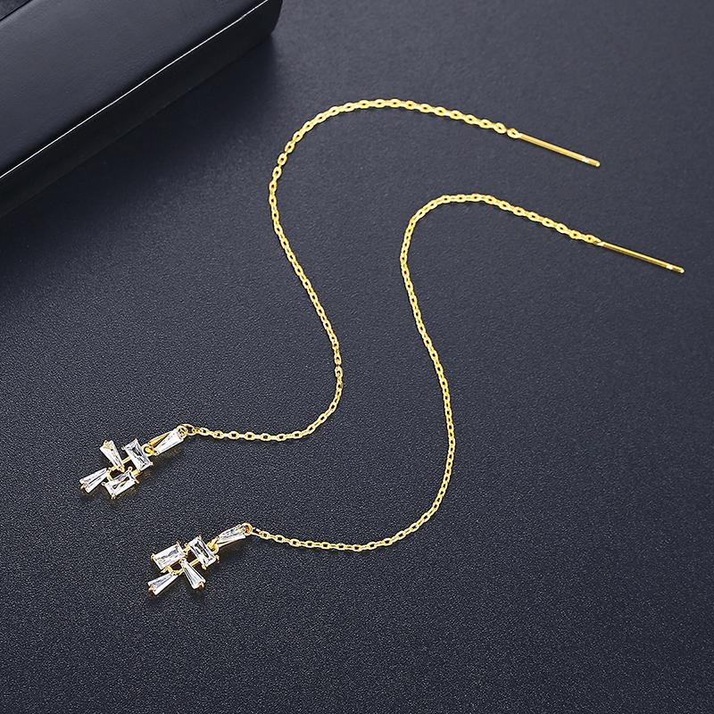 LUOTEEMI Fancy Simple CZ Long Earrings Wires for Jewelry Cubic Zirconia Wire Earring for Women