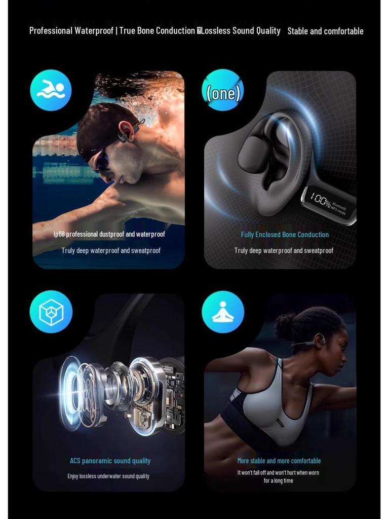 X10 Waterproof Bone Conduction Bluetooth Earbuds for Swimming
