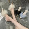 Fur Slippers Woman High Thin Heels Woman Shoes Sexy Pointed Toe Outdoor Slides Fashion Summer House Slippers Flip Flops Sandals