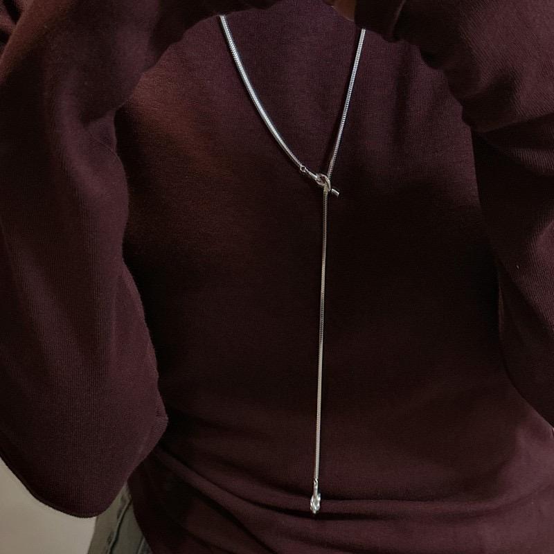 Srebrny Naszyjnik S925 Damski Prosty Łańcuszek Minimalistyczny Długi Wisiorek z Frędzlami Modna Biżuteria Prezent Urodzinowy