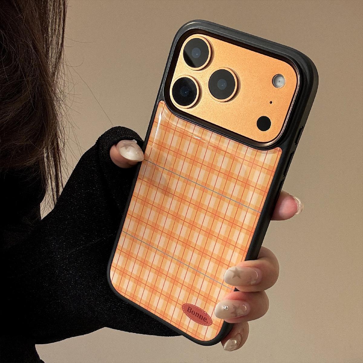 

Trendy INS Cool Orange And Black Plaid Phone Case For iPhone 17 Promax 16 Pro 15 14 13 Pro Max Plus Advenced Minimalist Cover iPhone 15 Pro Max