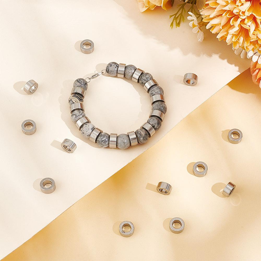 30Pcs 201 Stainless Steel Beads, Large Hole Beads, Column, Stainless Steel Color, 10x4.5mm, Hole: 6mm