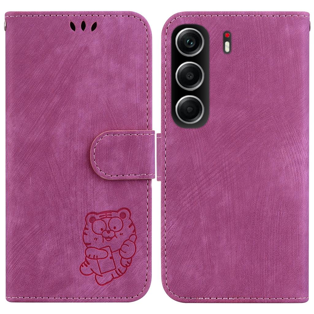 For TECNO Camon 40 4G Wallet Case Tiger Imprint Leather Shockproof Phone Cover with Wrist Strap