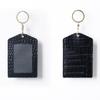 Genuine Leather Crocodile Stripes Office Badge Holder Chest Card Bus Card Campus Access Control Student Meal Card Protective Cases with Keychains