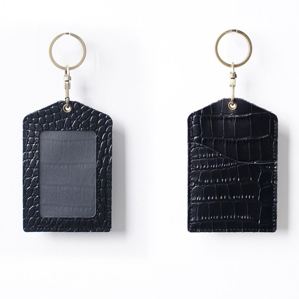 Genuine Leather Crocodile Stripes Office Badge Holder Chest Card Bus Card Campus Access Control Student Meal Card Protective Cases with Keychains