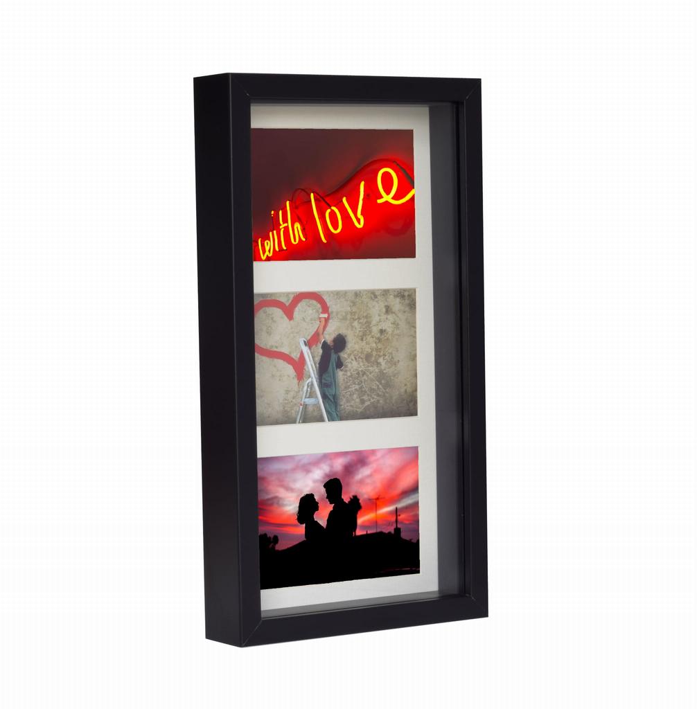 Ramka Na 3 Zdjęcia 10X15 Galeria 3D Głęboka Shadow Box 18X35Cm Czarna