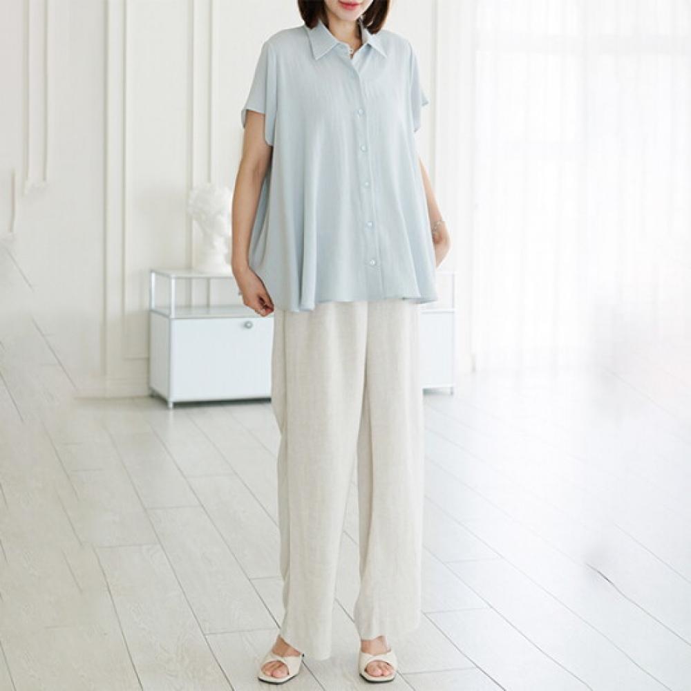 Dedra 88size Slit Linen Blouse Tbf3408