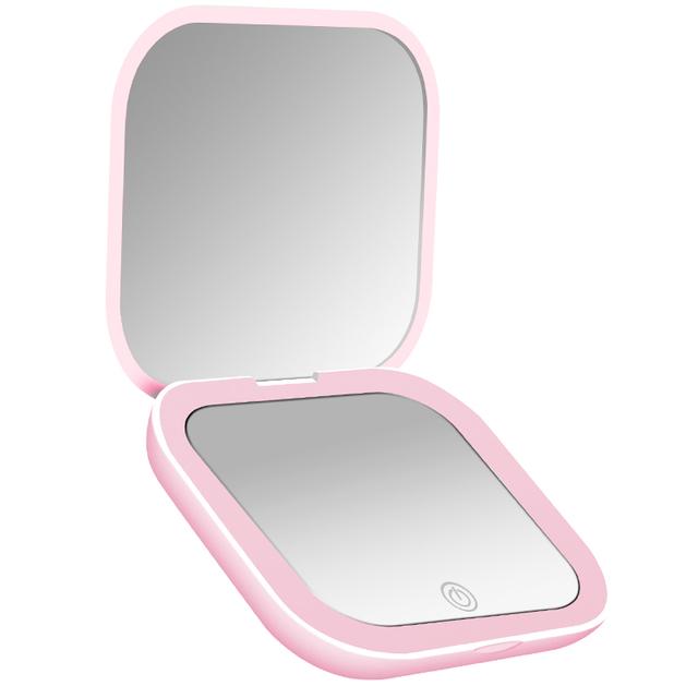 

Compact Small Mini Gift Vanity Table Folding Led Lights Portable Hand Held Pocket Makeup Mirror 2X magnifying mirror розовый