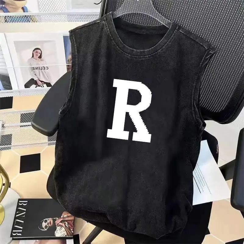 Street Cycling Vest Men's Pure Cotton Vest Sleeveless Washed Old Ruffian Handsome Trend Retro American Vest Clothes