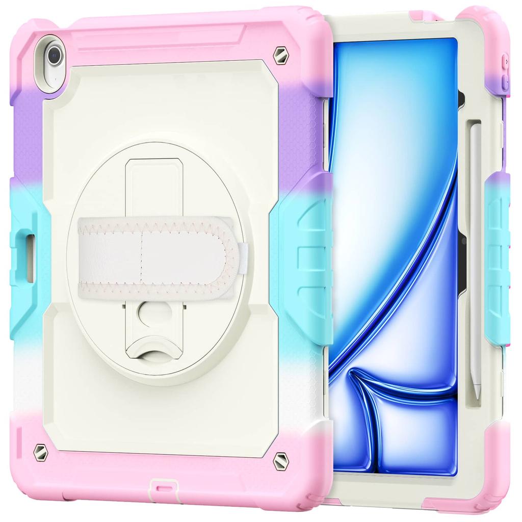 For iPad (A16) 11th Air 11 Air 13 M3 () - Heavy Duty Protective Cover with Screen Protector, Shoulder Strap & Pencil Holder