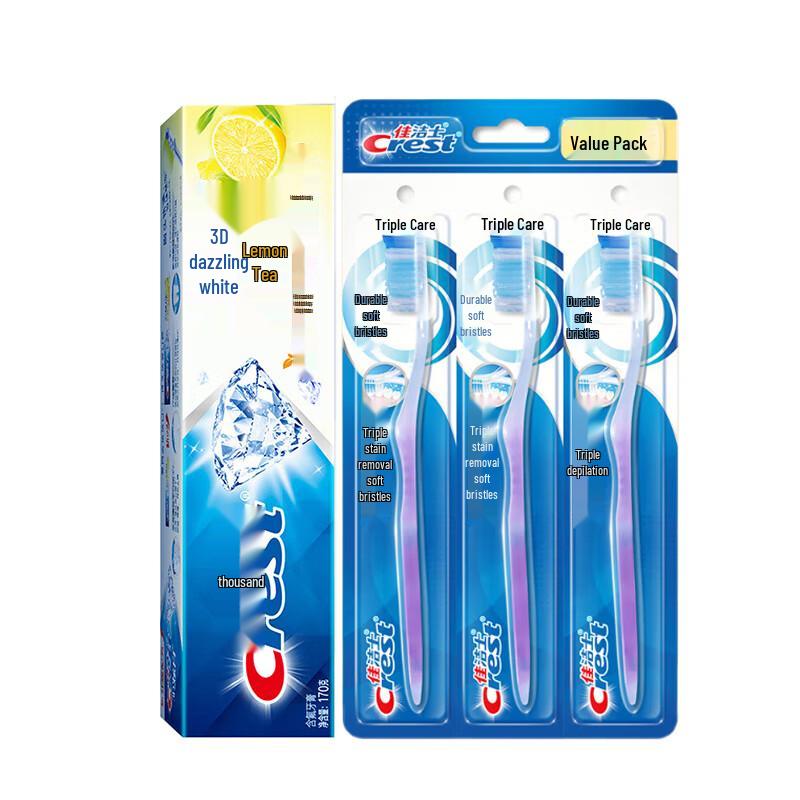 

Crest 3D White Lemon Tea Toothpaste & Triple Care Toothbrushes Set