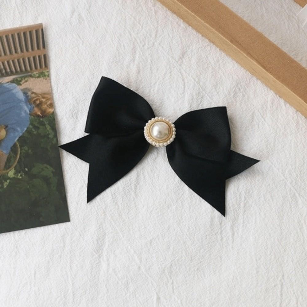 Black Satin Bowknot Brooches Pearl Badge Pin Elegant Clothes Accessories For Funerals and Mourning