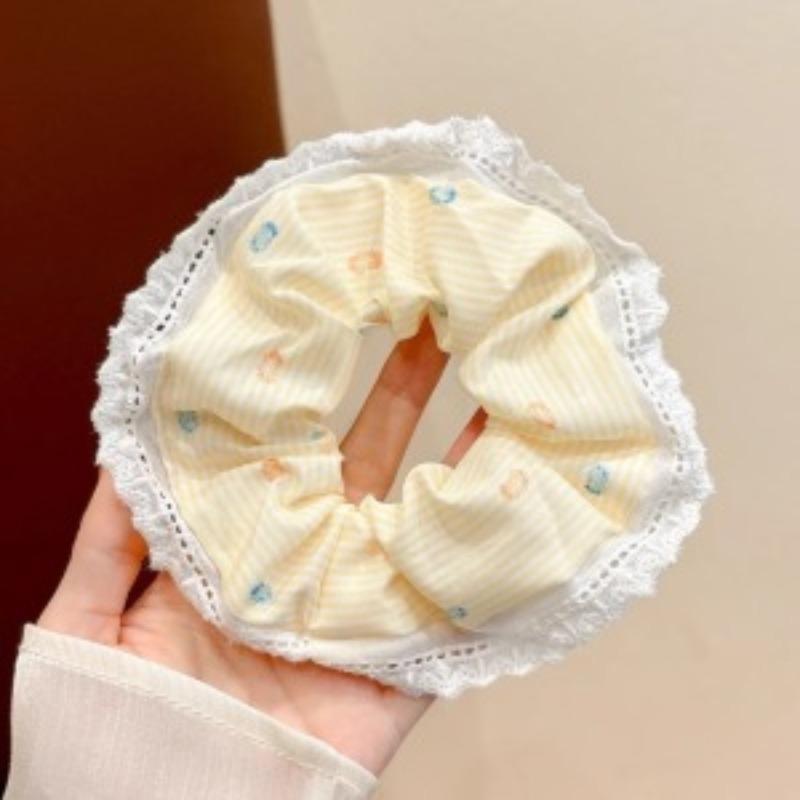 Lace Check Bow Hair Ring Female Cute Sweet Balls Scrunchie Vintage Gentle Hair Accessories