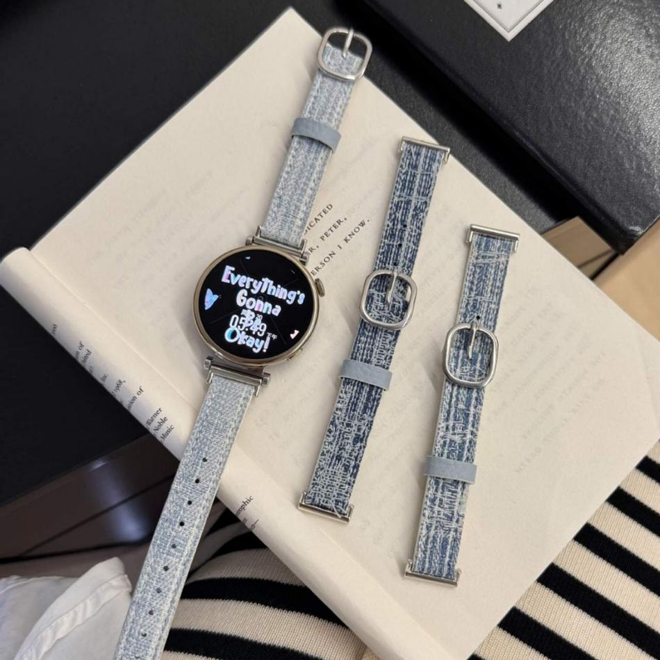 18/20/22MM Watch Bands For Samsung Galaxy Watch 8/7/4 6 Classic 5 Pro Square Metal Denim Leather Strap For Amazfit Bip/GTS GT2