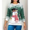 Casual Christmas Party Shirt with Snowman and Penguins Print, Long Sleeve Thin O-Neck