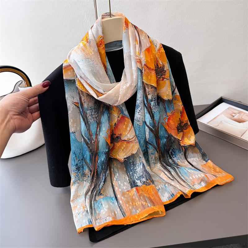 180*70cm Elegance Print Scarf Women Fashion Big Shawls Gauze Large Scarves Bandanna Hijab Long Wrap Travel Sunscreen Beach Towel