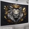 2D King Lion Tapestry Background Cloth Black Gold Crown Lion Wall Decor Banner