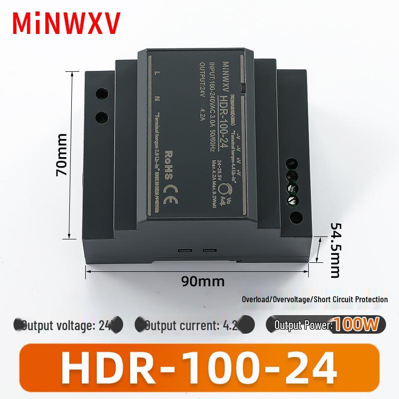 HDR 100W DIN Rail Power Supply, 12V/24V DC, 220V AC to DC Converter