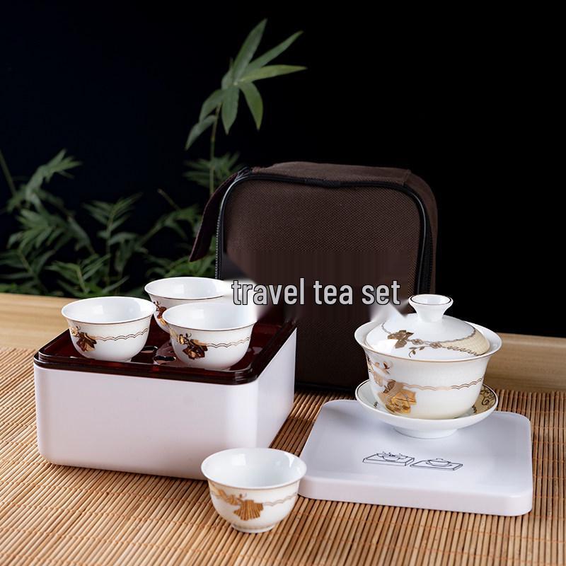 Portable Ceramic Kung Fu Travel Tea Set with Tray and Case