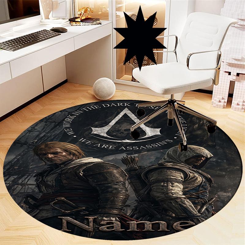 Custom Name Assassin's Creed Printed Round Rug Carpet Chair Rug Area Rug Entryway Doormats,for Office Chair Living Room Bedroom Kitchen Room.