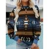 Bohemian Women's Autumn And Winter Round Neck Long Sleeved Fashions Retro Color Blocked Printed Sweatshirt Casual Top