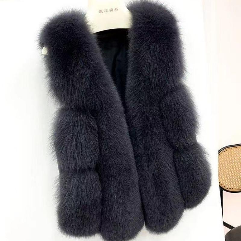 

Комбинированный жилет из искусственного меха лисы, короткий женский осенне-зимний новый тонкий жилет, жилет, куртка M чёрный