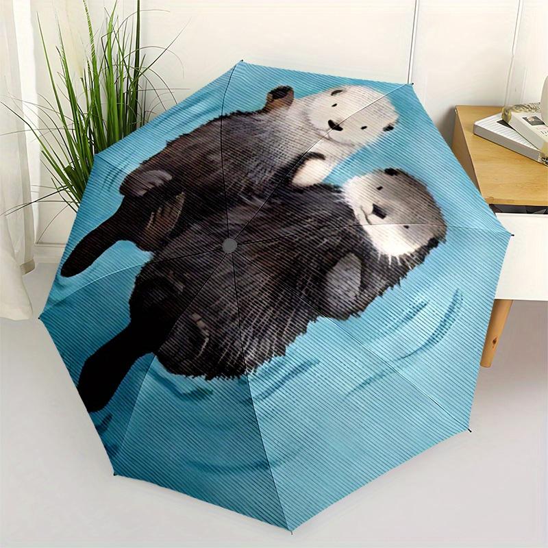 1pc Otter Family Auto Open/close, All-Season Portable Folding Umbrella for Women & Men, Travel, Everyday, Formal Events -06211