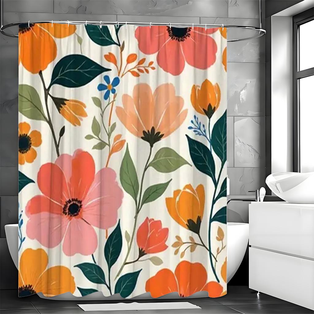 Colorful Floral Shower Curtain, Abstract Bohemian Style Bathtub Shower Curtain, Home Decor, Waterproof Fabric, Machine Washable,